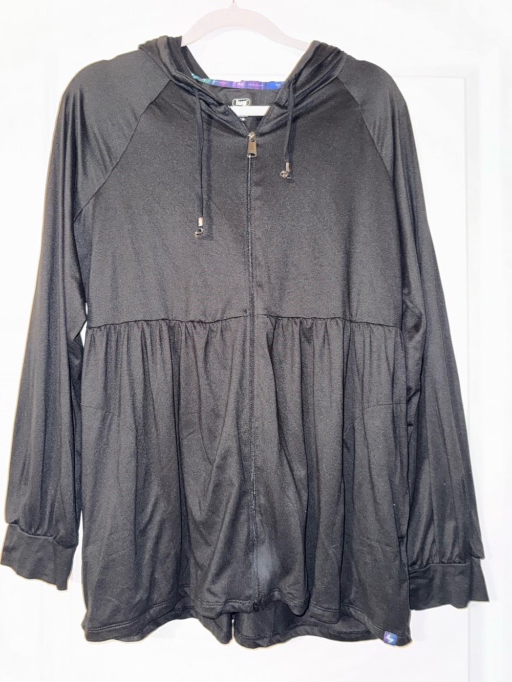 LUG Shimmy Black Full Zip Sport Hooded Tunic Top Size L New